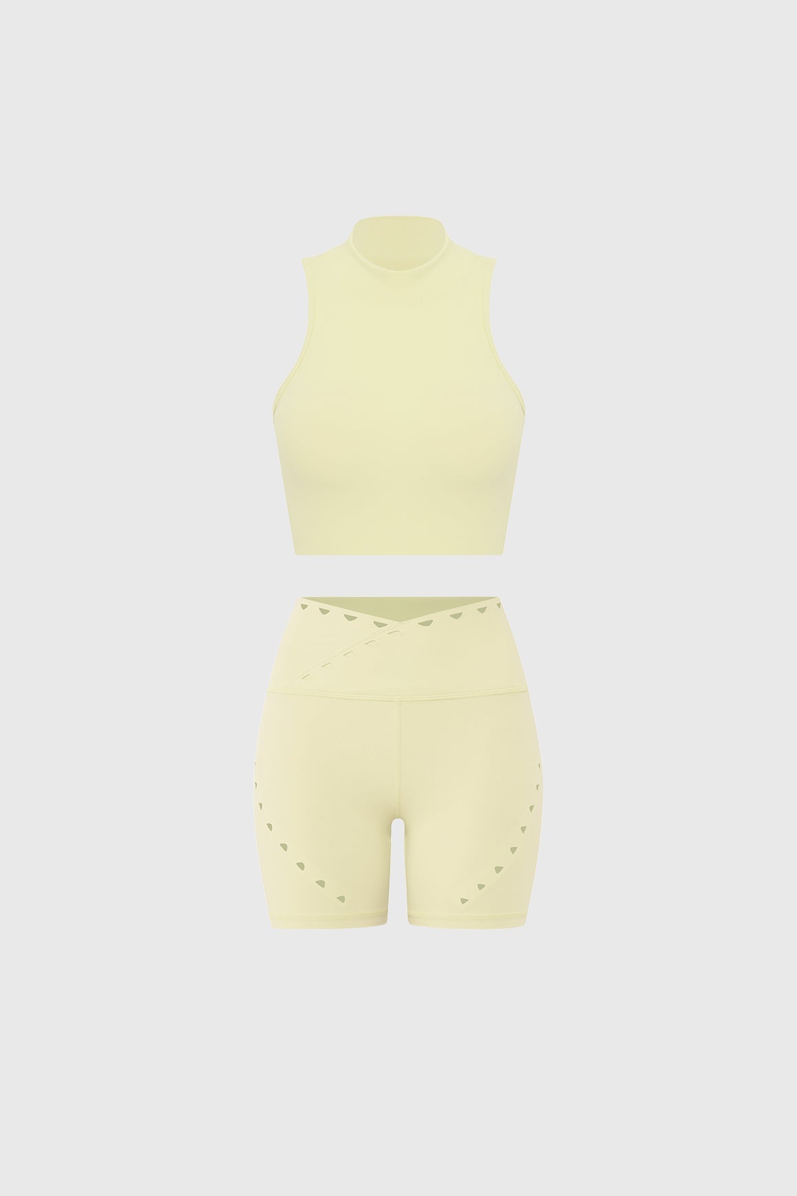 Diamond Cutout Mock Neck Bra + V-waist Laser Cut Sports Short