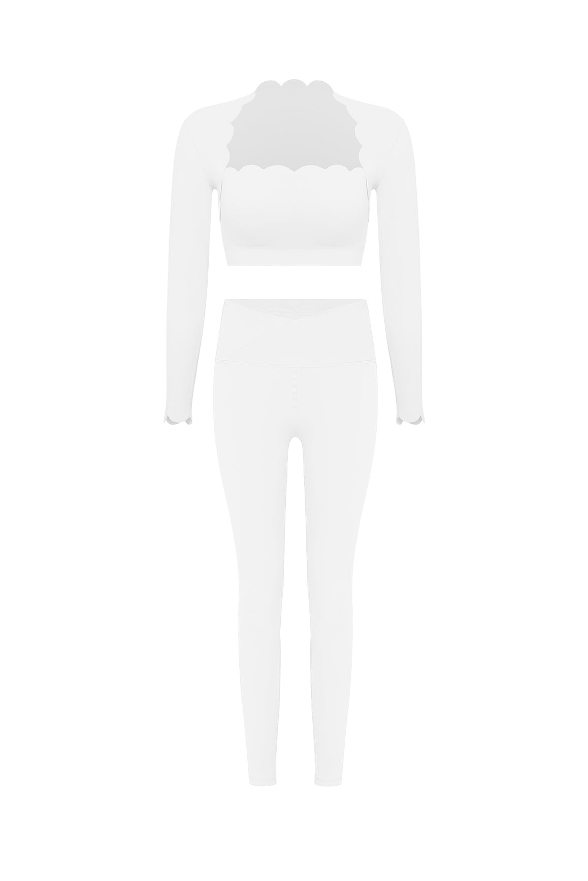 Scallop Cropped Long Sleeve Top + V-waist Yoga Legging